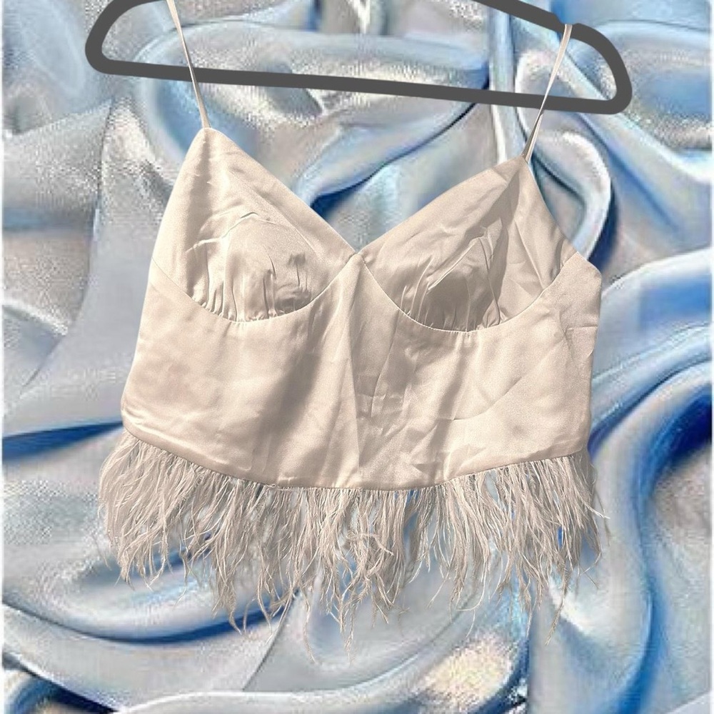 Cotton Candy LA White Feathered Satin Crop Top